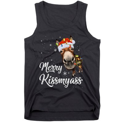 Merry Kissmyass Donkey Sarcastic Xmas Funny Pajama Christmas Tank Top