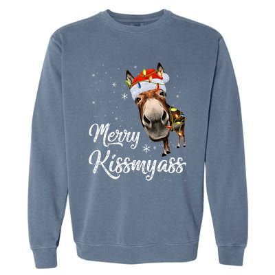 Merry Kissmyass Donkey Sarcastic Xmas Funny Pajama Christmas Garment-Dyed Sweatshirt