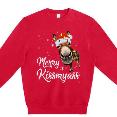 Merry Kissmyass Donkey Sarcastic Xmas Funny Pajama Christmas Premium Crewneck Sweatshirt