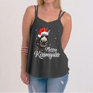 Merry Kissmyass Donkey Sarcastic Xmas Funny Pajama Christmas Women's Strappy Tank