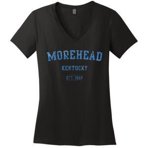 Morehead Kentucky Distressed Text Sport Style Women's V-Neck T-Shirt