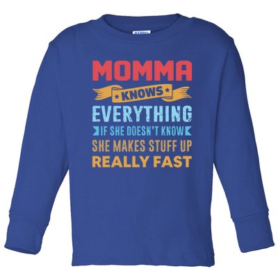 Momma Knows Everything Mom Grandma Grand Mothers Day Gift Toddler Long Sleeve Shirt