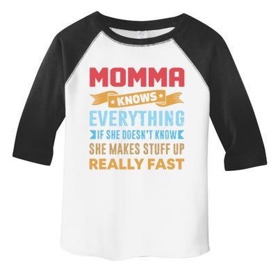 Momma Knows Everything Mom Grandma Grand Mothers Day Gift Toddler Fine Jersey T-Shirt