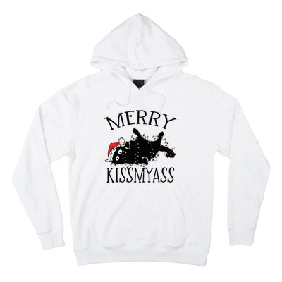 Merry Kissmyass Funny Christmas Cat Tangled In Lights Hoodie