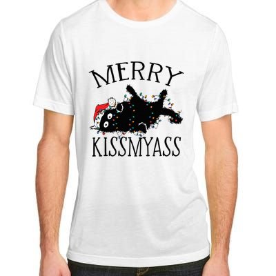 Merry Kissmyass Funny Christmas Cat Tangled In Lights Adult ChromaSoft Performance T-Shirt