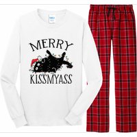 Merry Kissmyass Funny Christmas Cat Tangled In Lights Long Sleeve Pajama Set