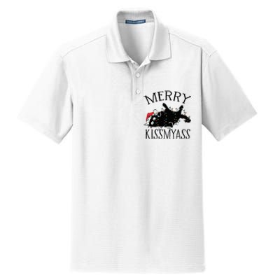 Merry Kissmyass Funny Christmas Cat Tangled In Lights Dry Zone Grid Polo