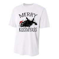 Merry Kissmyass Funny Christmas Cat Tangled In Lights Performance Sprint T-Shirt