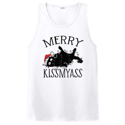 Merry Kissmyass Funny Christmas Cat Tangled In Lights PosiCharge Competitor Tank