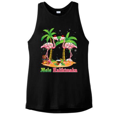 Mele Kalikimaka Flamingo On Beach Christmas Merry In July Ladies PosiCharge Tri-Blend Wicking Tank