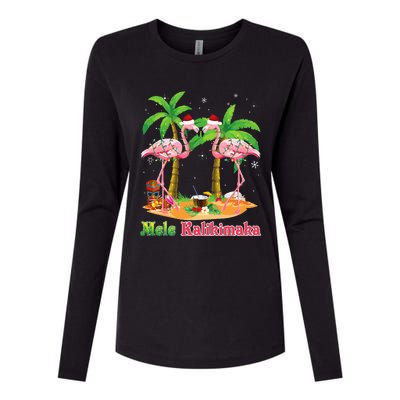 Mele Kalikimaka Flamingo On Beach Christmas Merry In July Womens Cotton Relaxed Long Sleeve T-Shirt