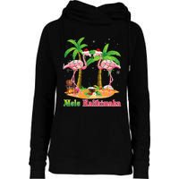 Mele Kalikimaka Flamingo On Beach Christmas Merry In July Womens Funnel Neck Pullover Hood