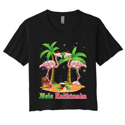 Mele Kalikimaka Flamingo On Beach Christmas Merry In July Women's Crop Top Tee