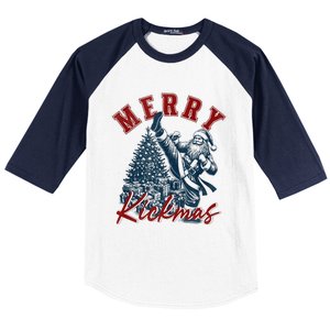 Merry Kickmas Funny Martial Arts Christmas Santa Claus Tank Top Baseball Sleeve Shirt