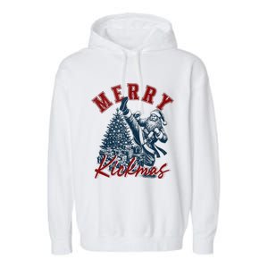 Merry Kickmas Funny Martial Arts Christmas Santa Claus Tank Top Garment-Dyed Fleece Hoodie