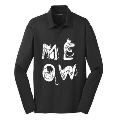 Meow Kitty Funny Cats Mom And Cat Dad Funny Cat Love Silk Touch Performance Long Sleeve Polo