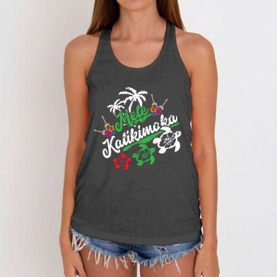 Mele Kalikimaka Fun Merry Christmas Women's Knotted Racerback Tank