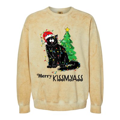 Merry Kissmyass Funny Black Cat Christmas Cat Lover Xmas Colorblast Crewneck Sweatshirt