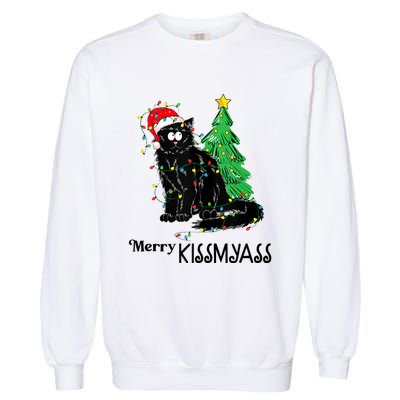 Merry Kissmyass Funny Black Cat Christmas Cat Lover Xmas Garment-Dyed Sweatshirt