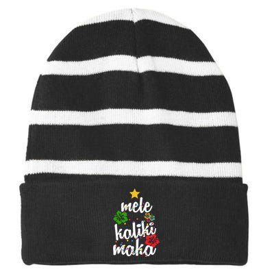 Mele Kalikimaka Festive Holiday Striped Beanie with Solid Band