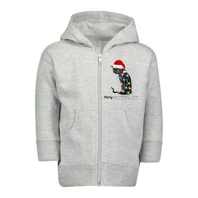 Merry Kissmyass Funny Cat Christmas Lights Toddler Zip Fleece Hoodie