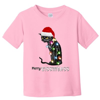 Merry Kissmyass Funny Cat Christmas Lights Toddler T-Shirt