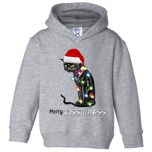 Merry Kissmyass Funny Cat Christmas Lights Toddler Hoodie