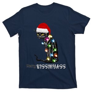 Merry Kissmyass Funny Cat Christmas Lights T-Shirt