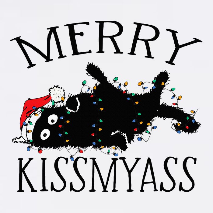 Merry Kissmyass Funny Christmas Cat Tangled In Lights 11oz C Handle Ceramic Mug