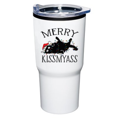 Merry Kissmyass Funny Christmas Cat Tangled In Lights Tumbler