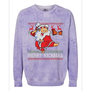 Merry Kickmas Funny Karate Santa Family Matching Pajamas Colorblast Crewneck Sweatshirt