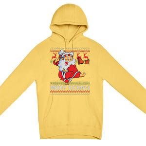 Merry Kickmas Funny Karate Santa Family Matching Pajamas Premium Pullover Hoodie