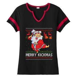 Merry Kickmas Funny Karate Santa Family Matching Pajamas Ladies Halftime Notch Neck Tee