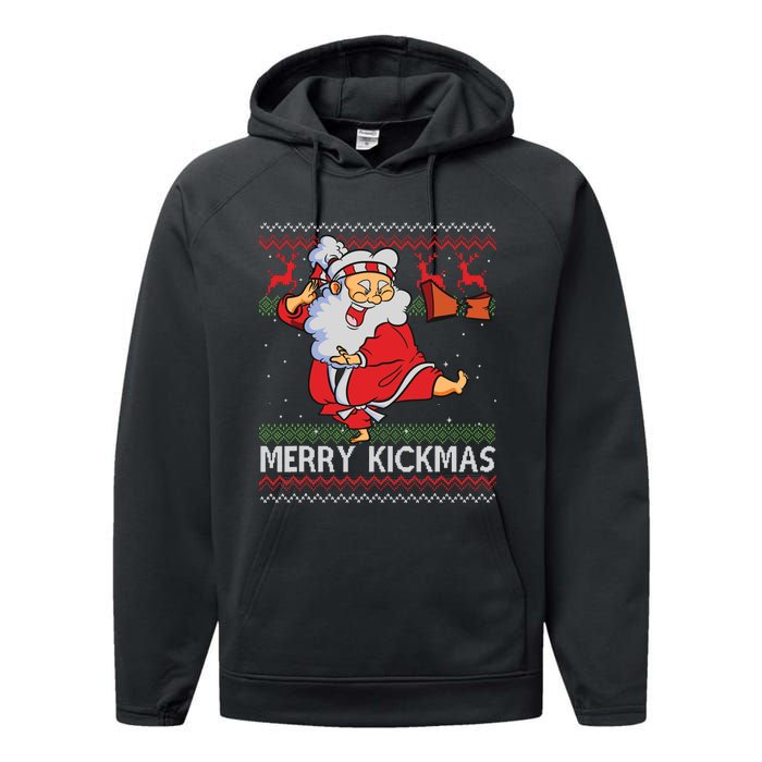 Merry Kickmas Funny Karate Santa Family Matching Pajamas Performance Fleece Hoodie