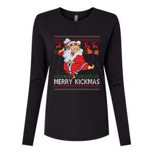 Merry Kickmas Funny Karate Santa Family Matching Pajamas Womens Cotton Relaxed Long Sleeve T-Shirt