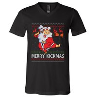 Merry Kickmas Funny Karate Santa Family Matching Pajamas V-Neck T-Shirt