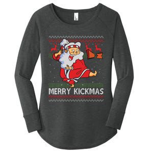 Merry Kickmas Funny Karate Santa Family Matching Pajamas Women's Perfect Tri Tunic Long Sleeve Shirt