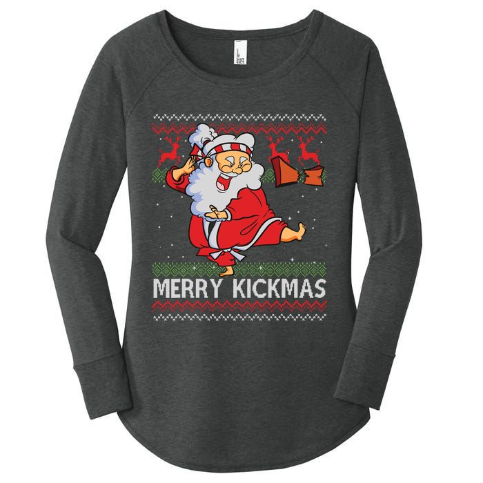 Merry Kickmas Funny Karate Santa Family Matching Pajamas Women's Perfect Tri Tunic Long Sleeve Shirt