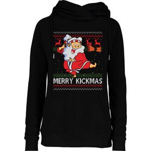 Merry Kickmas Funny Karate Santa Family Matching Pajamas Womens Funnel Neck Pullover Hood