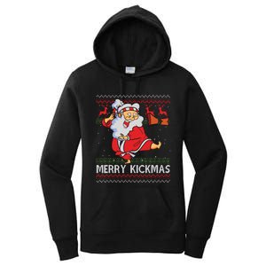 Merry Kickmas Funny Karate Santa Family Matching Pajamas Women's Pullover Hoodie