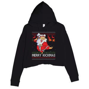 Merry Kickmas Funny Karate Santa Family Matching Pajamas Crop Fleece Hoodie