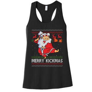 Merry Kickmas Funny Karate Santa Family Matching Pajamas Women's Racerback Tank