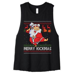 Merry Kickmas Funny Karate Santa Family Matching Pajamas Women's Racerback Cropped Tank