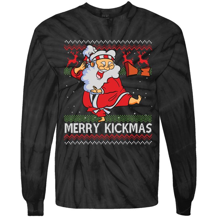 Merry Kickmas Funny Karate Santa Family Matching Pajamas Tie-Dye Long Sleeve Shirt