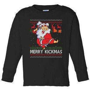 Merry Kickmas Funny Karate Santa Family Matching Pajamas Toddler Long Sleeve Shirt