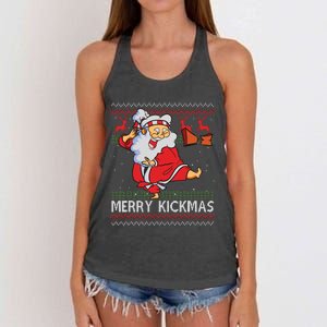 Merry Kickmas Funny Karate Santa Family Matching Pajamas Women's Knotted Racerback Tank