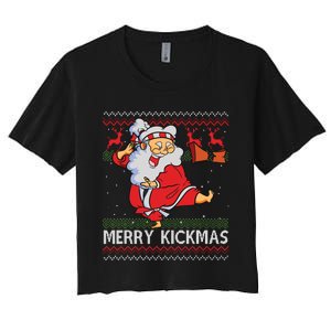 Merry Kickmas Funny Karate Santa Family Matching Pajamas Women's Crop Top Tee