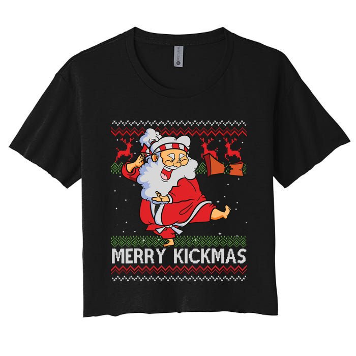 Merry Kickmas Funny Karate Santa Family Matching Pajamas Women's Crop Top Tee