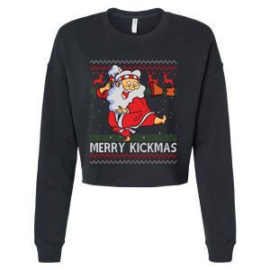 Merry Kickmas Funny Karate Santa Family Matching Pajamas Cropped Pullover Crew