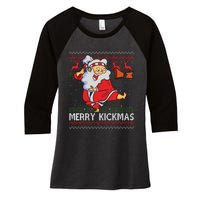 Merry Kickmas Funny Karate Santa Family Matching Pajamas Women's Tri-Blend 3/4-Sleeve Raglan Shirt